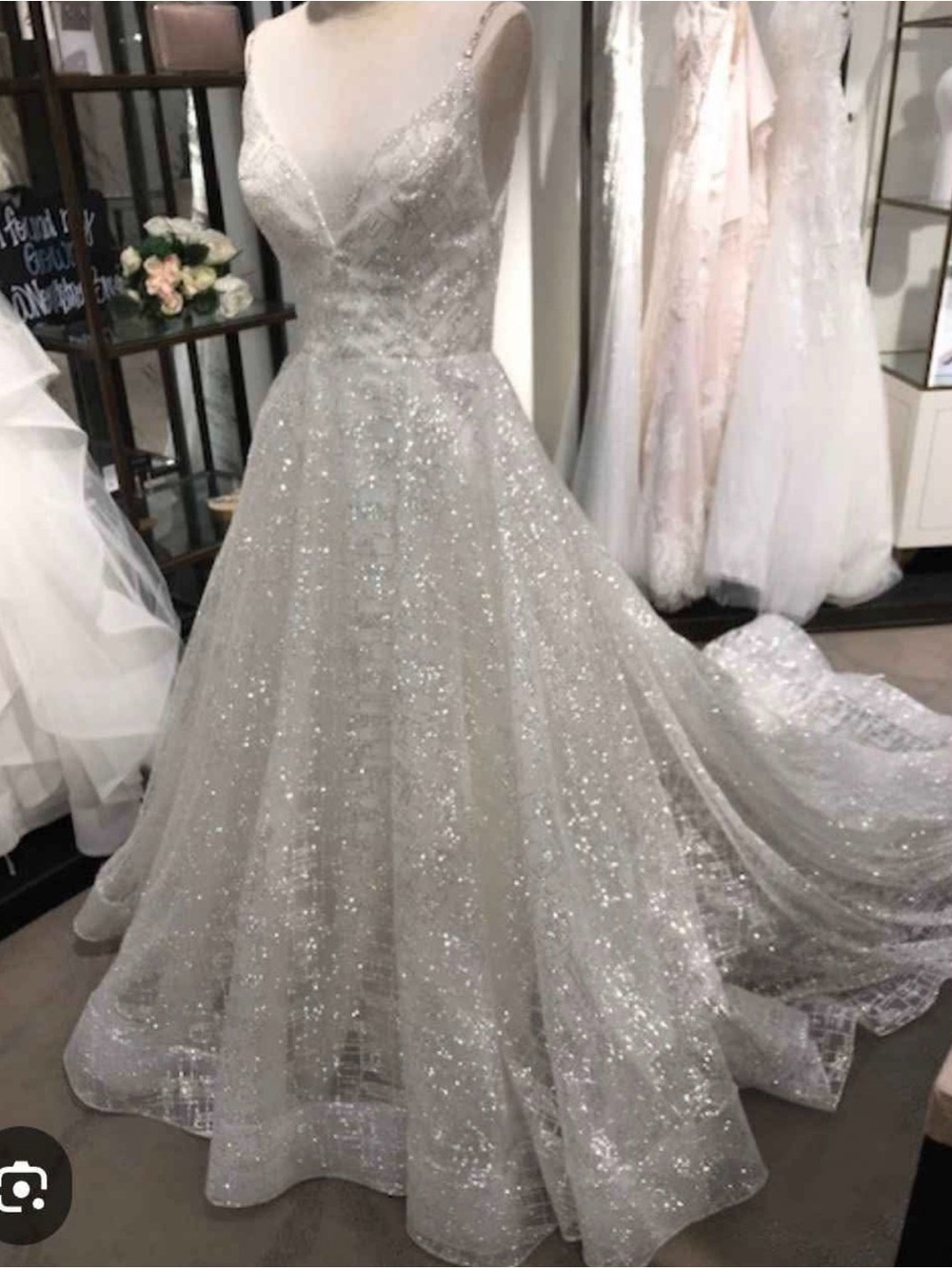 Glitter Tulle A-Line Wedding Dress - Silver&Ivory